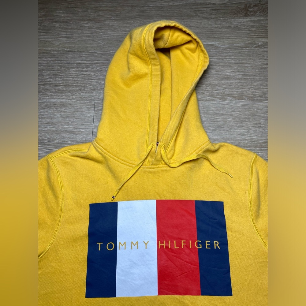 Vintage 90’s Style Tommy Hilfiger Quinn Logo Fleece Pullover Hoodie Men’s MEDIUM - Picture 2 of 8